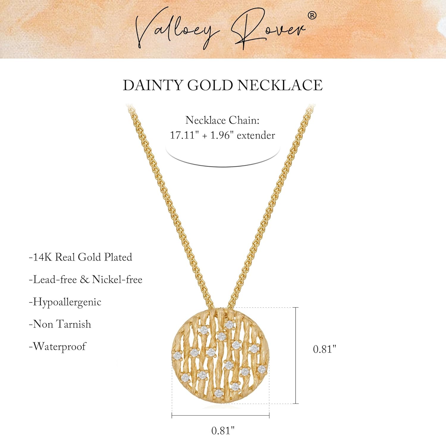 Valloey Rover Dainty Gold Necklace for Women-14K Gold Plated Simple Pendant Circle Necklace Charm Statement Long Necklaces for Women Jewelry Gifts - Image 6