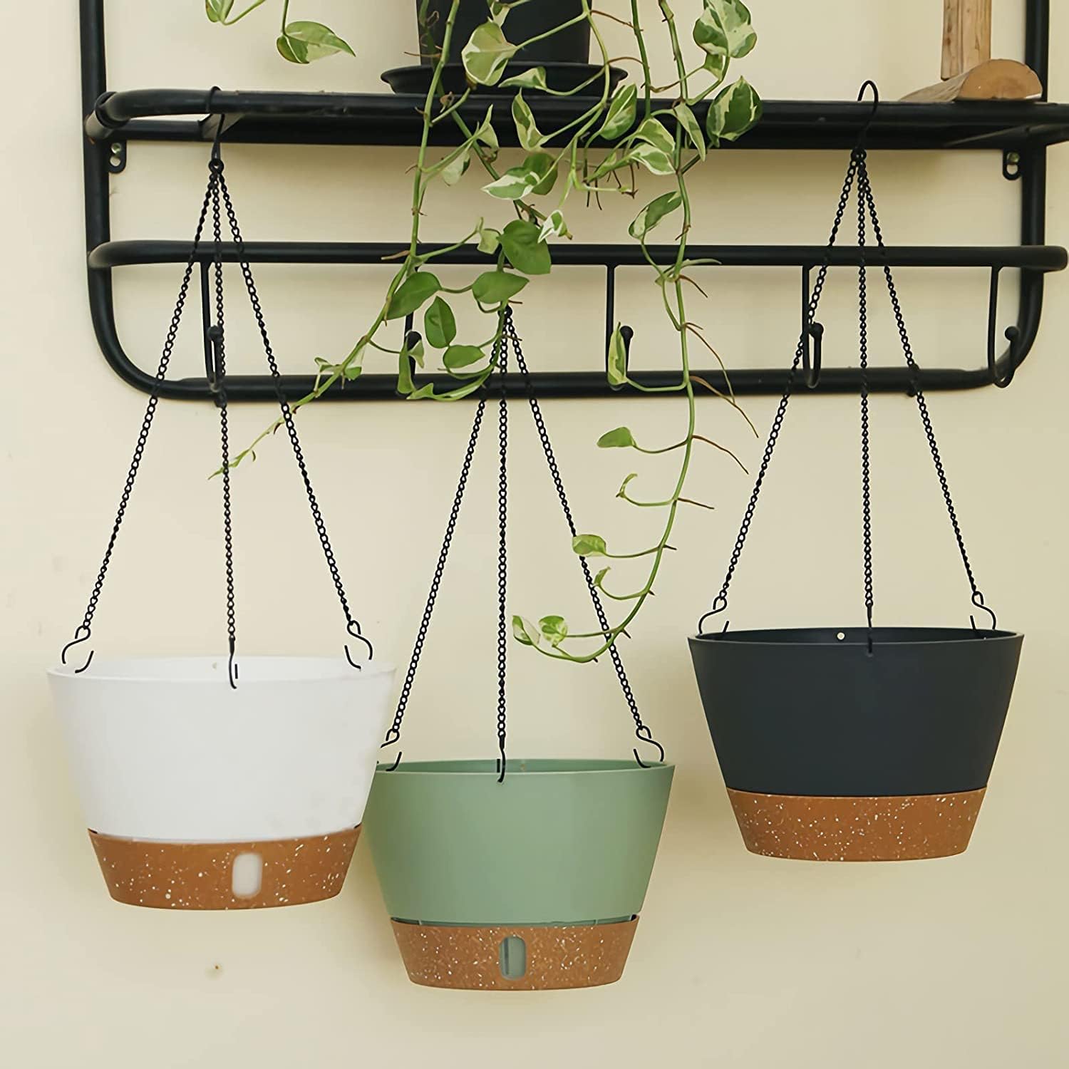 ZMTECH Maceta Colgante de 20 cm Maceta Colgante de 8 Pulgadas con Agujeros de Drenaje Plato para Plantas De Jardín de Casa de Interior Exterior (Gris Oscuro, Juego De 2)