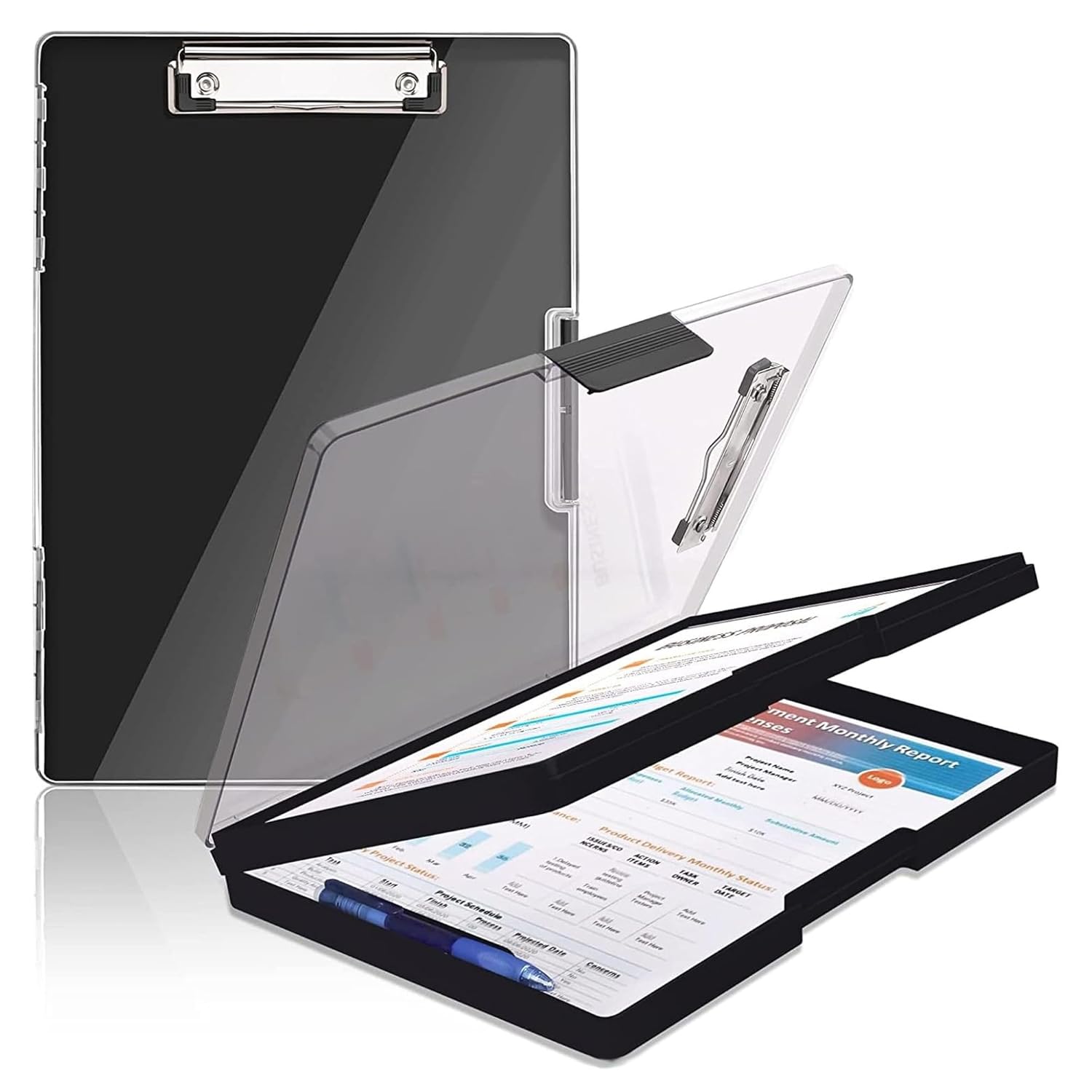 oddpod™ Heavy-Duty A4 Side-Opening Clip Pad with Clear Visible Top Panel/Clipboard with Dual Storage Case for Paper and Document Storage 1246 (Black) - Amazon product rated Grade B