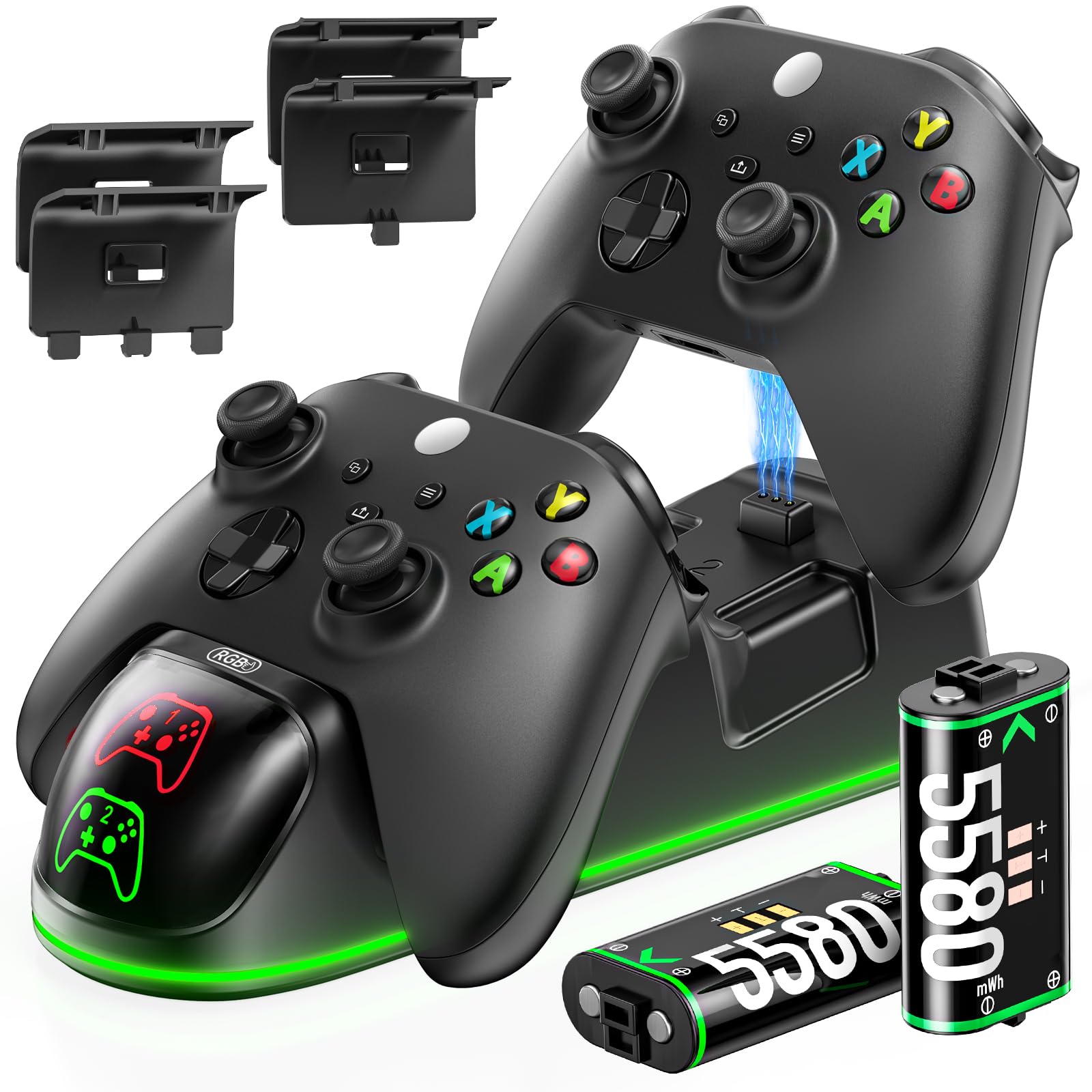 Imagen del producto: Carga y Juega Xbox Series S, OIVO Estación de Carga Xbox Series X/S and Xbox One S/X/Elite, Cargador Control Xbox con 2 Baterías Recargables y con Base Antideslizante e Indicadores LED