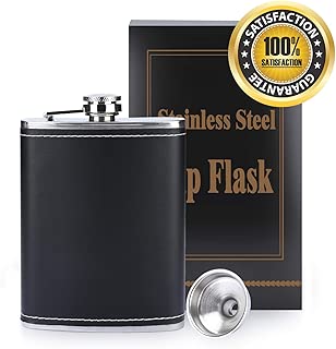 BFVV Hip Flask for Liquor and Funnel 8 Oz Stainless Steel Leakproof with Black Leather Cover Pocket Container for Discrete Shot Drinking of Alcohol, Whiskey, Rum and Vodka | Gift for Men - coolthings.us