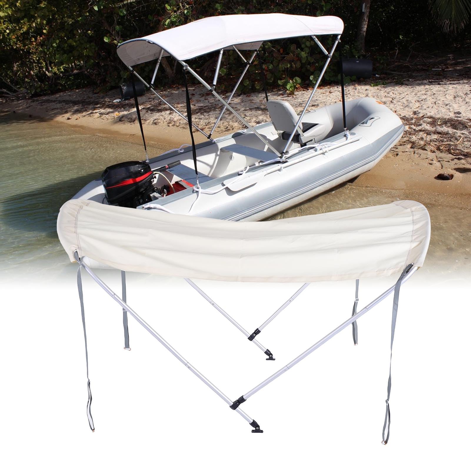 Pssopp Tendalino per Barca, Telaio in Lega di Alluminio, Tendalino Sole Portatile per Gommone e Canoa con Facile Installazione e Protezione Dalle Intemperie