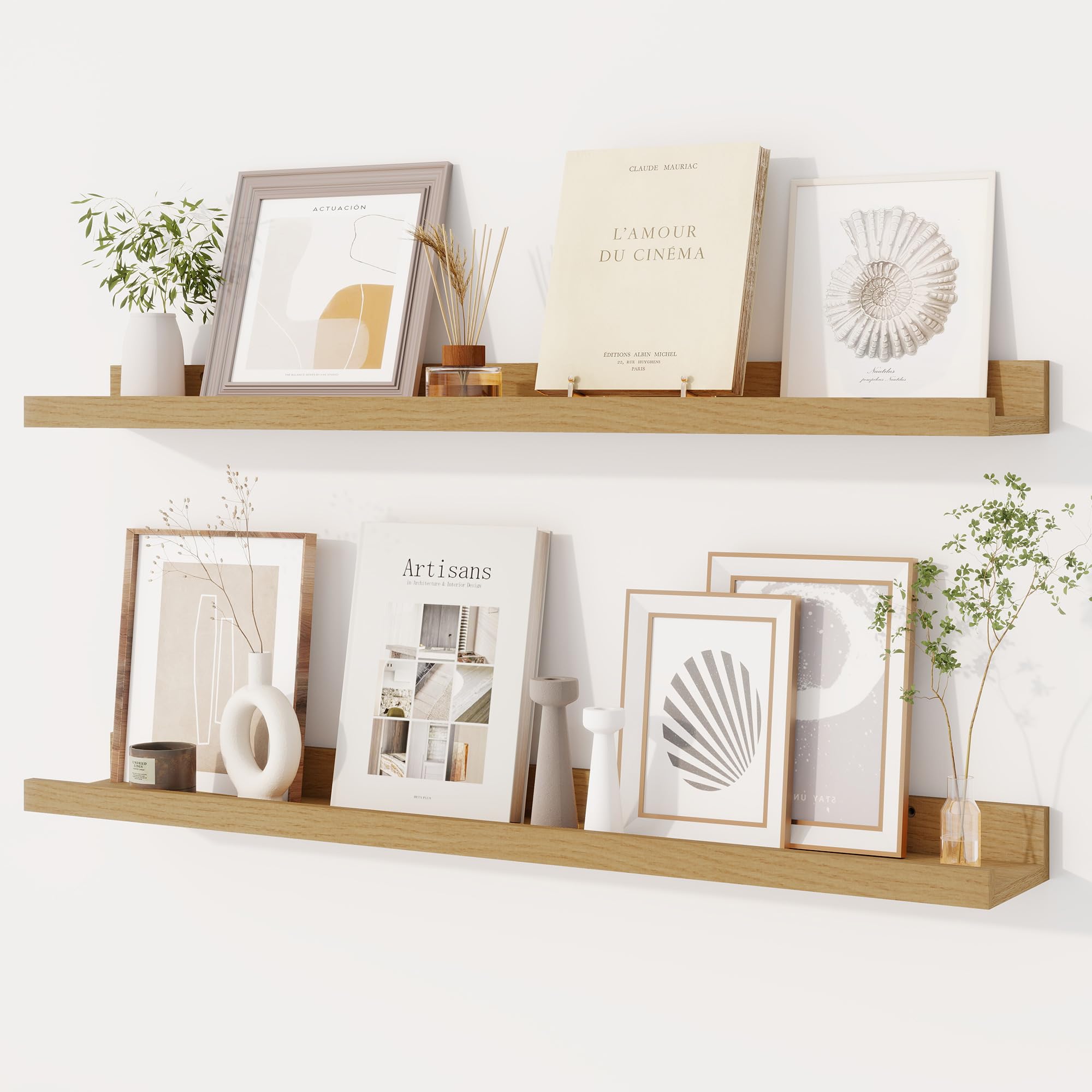 Dreamland Picture Ledge Shelf for Wall, Floating Shelves Set of 2, 32 Inch Long Floating Shelves with Lip for Living Room, Bedroom, Bathroom, Kitchen,