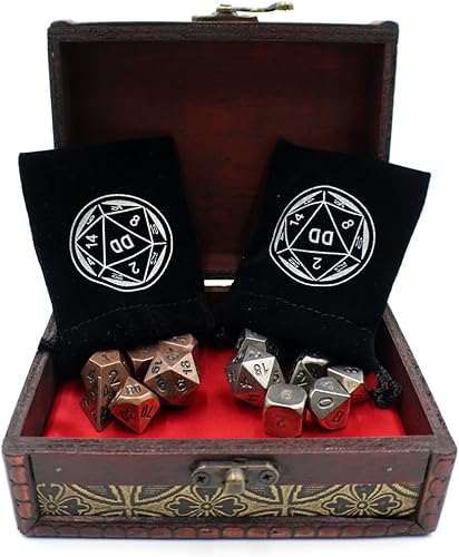 Miniatura 3 de Juegos de dados de metal para juegos de rol gemelos con baúl de almacenamiento para juegos de