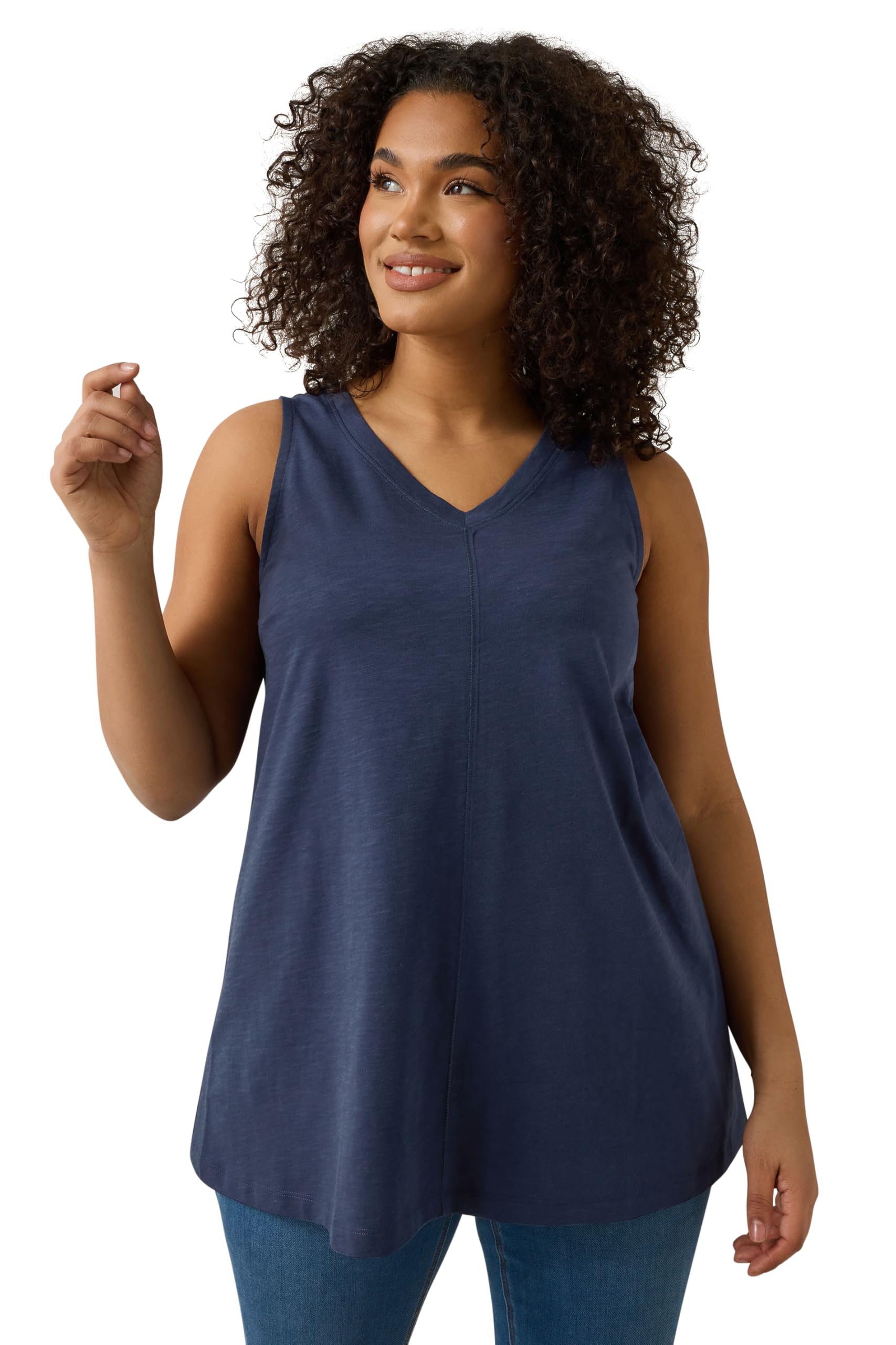 Evans Women's Navy Curve Blue Premium Cotton Vest Top - Plus Size Curve