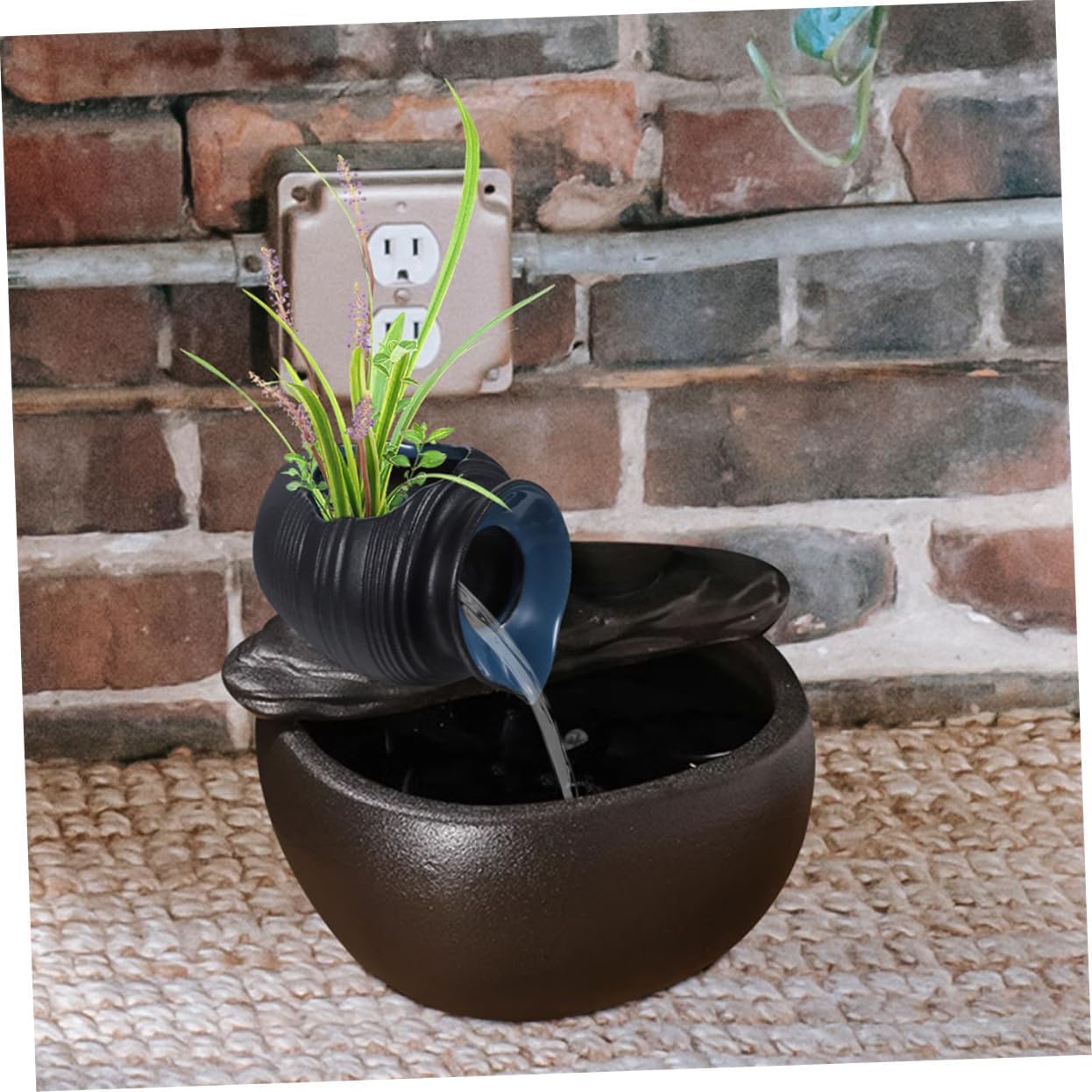 Flowing Water Pottery Tabletop Fountain for Indoor Garden Decor Water Fountain Pump