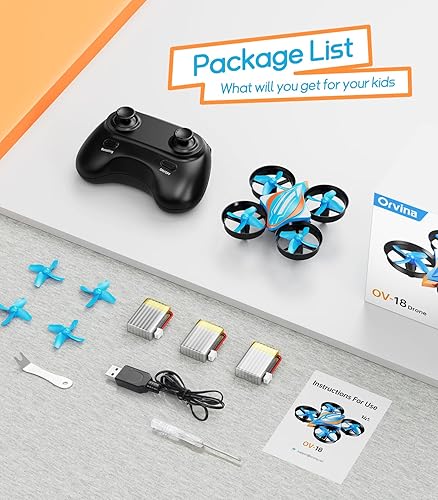 Miniatura 7 de Orvina OV-18 - Mini drones para niños y adultos, cuadricópteros pequeños de control remoto con 3 baterías para principiantes en interiores, 3D360 F,