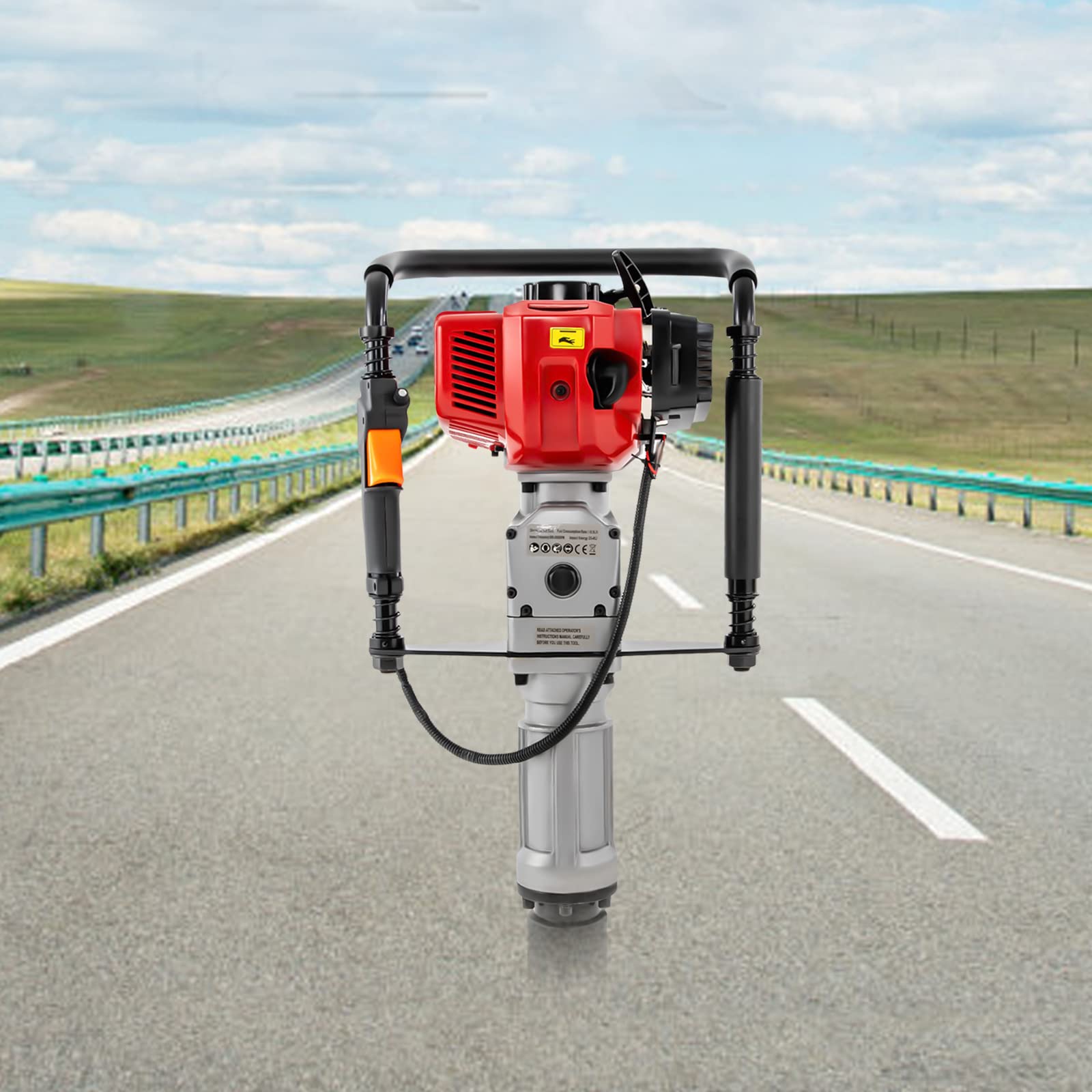 Pile Driver T-Post Driver, Pneumatic Pile Driver, Hand Held 2 Stroke 52cc Petrol Powered Pile Driver, Fence Pile Hammer Driver (55-70mm Sleeve)