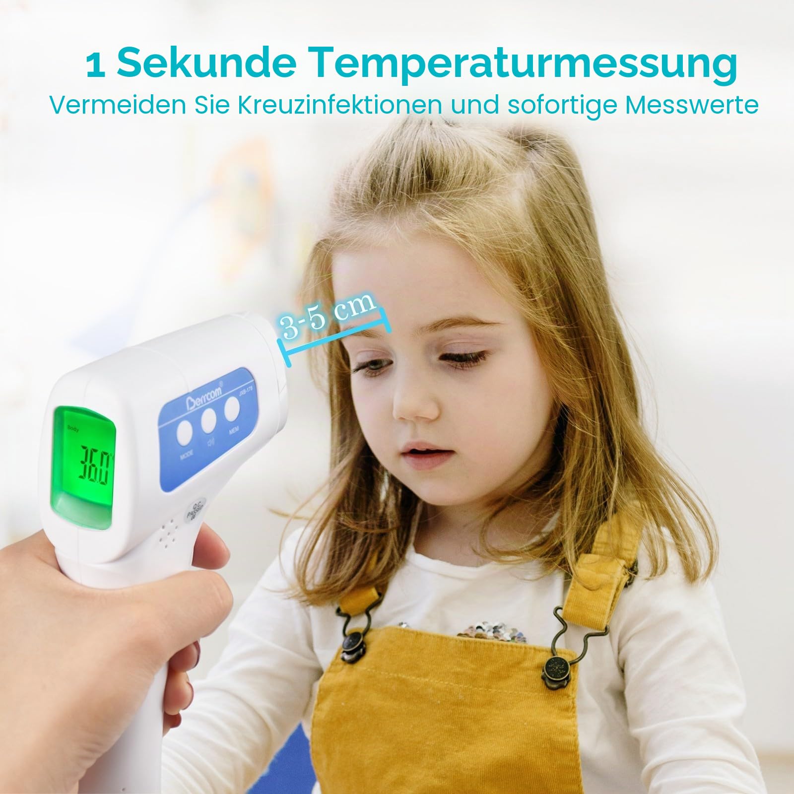 Berrcom Fieberthermometer Kontaktlos Infrarot Stirnthermometer für Babys Thermometer Digitales Stirnthermometer mit sofort Ablesung, Fieberalarm, LCD Anzeige, °C/°F Schalter