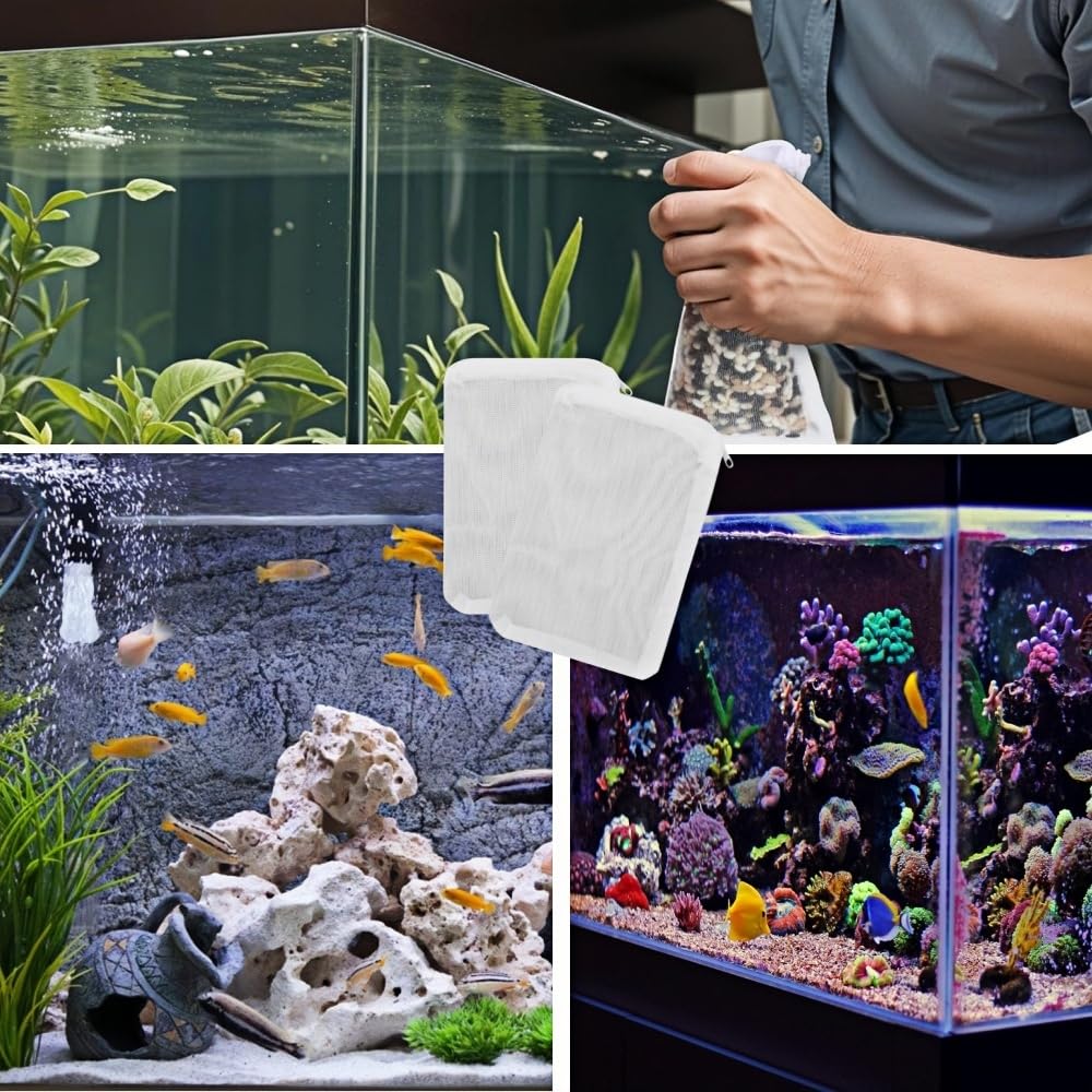 Pezzi Sacchetti Filtranti in Rete per Acquario 11x7 cm Nylon Riutilizzabili con Cerniera