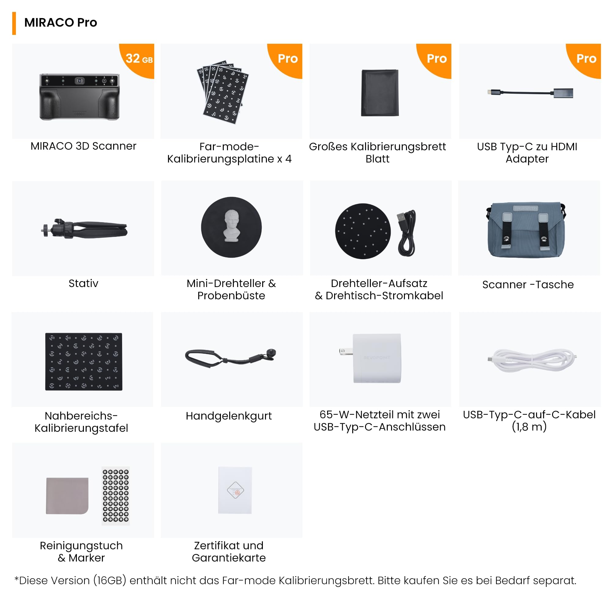 Revopoint MIRACO Pro 3D-Scanner für 3D-Drucker, Handheld 3D Scanner WiFi mit 180°Flip Screen, 5000mAh Schnelllade-Akku, bis zu 0,02 mm Präzision, Vollfarb-RGB-Kamera für Kleine bis Große Objekte, 32GB