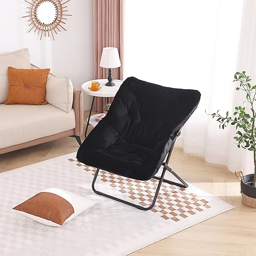 Miniatura 8 de Tiita Comfy Saucer - Silla plegable de gran tamaño de piel sintética suave, silla perezosa para niños, adolescentes y adultos, silla lunar con marco