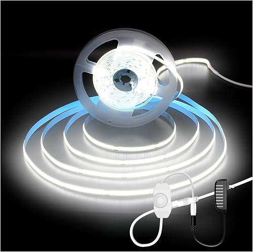 DAYBETTER COB - Tira de luces LED, luces LED blancas, 6500 K luz diurna blanca brillante, tira LED regulable, cinta LED flexible de 24 V para