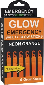 Glow Sticks, Emergency Glow Sticks, 12 Hour Life, Survival Gear, Boating at Night, Camping Lights, Power Outages, Military Use - 6" Inches Long - 6 Glow Sticks