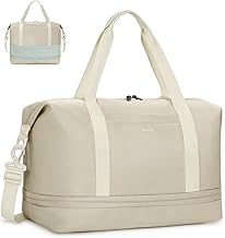 ECOHUB for Ryanair Cabin Bags 40x20x25, Expandable Underseat Hand Luggage Bag, Foldable Carry On Bag with Removable Wet Pocket, Water-Resistant Overnight Hospital Weekend Bag for Women (Beige)