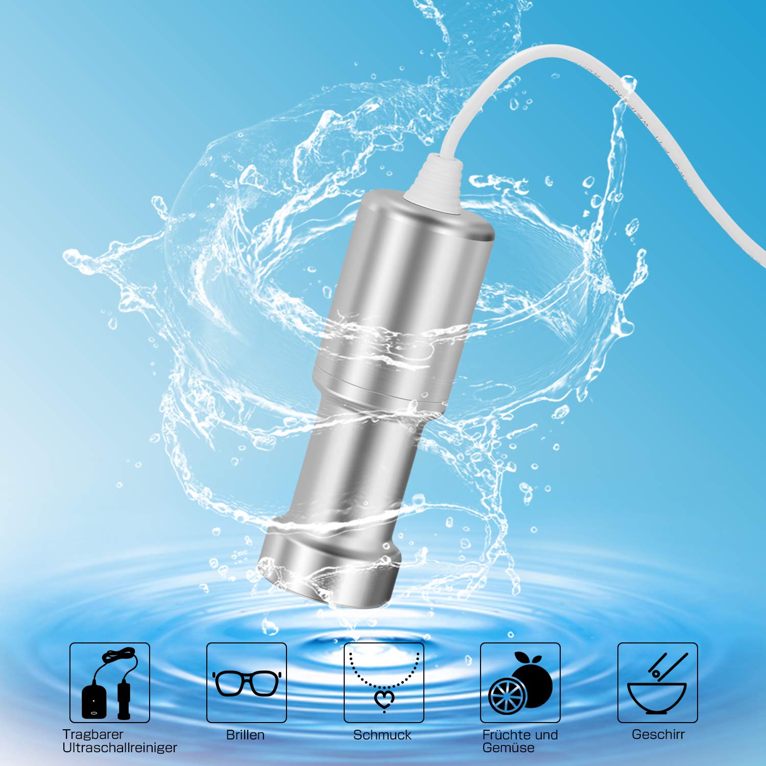 Tragbarer Ultraschallreiniger，BlumWay Mini Ultraschallreiniger, Starttyp und Sicherheitsvorrichtung, ideal für Gemüse und Obst, Schmuck, Gläser, Spielzeug und Kleidung usw.