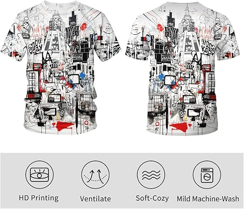 Miniatura 5 de Srcnhim Camiseta con marcadores de graffiti con letras callejeras para hombre, impresión 3D, camiseta gráfica de graffiti