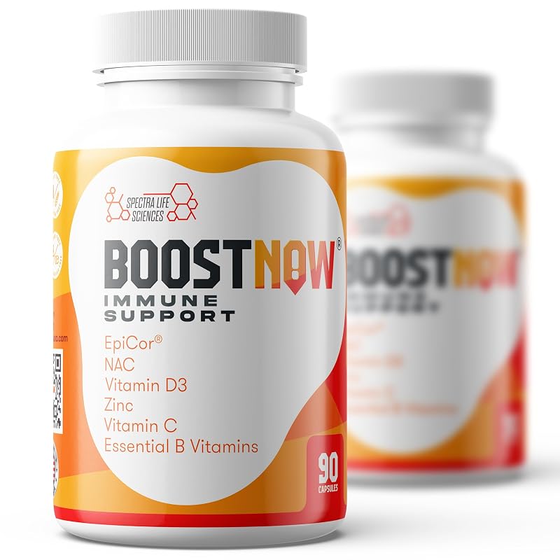 BoostNow Suplemento para a imunidade com EpiCor 500 mg, vitamina C, vitamina D-3, zinco e sabugueiro — 90 cápsulas