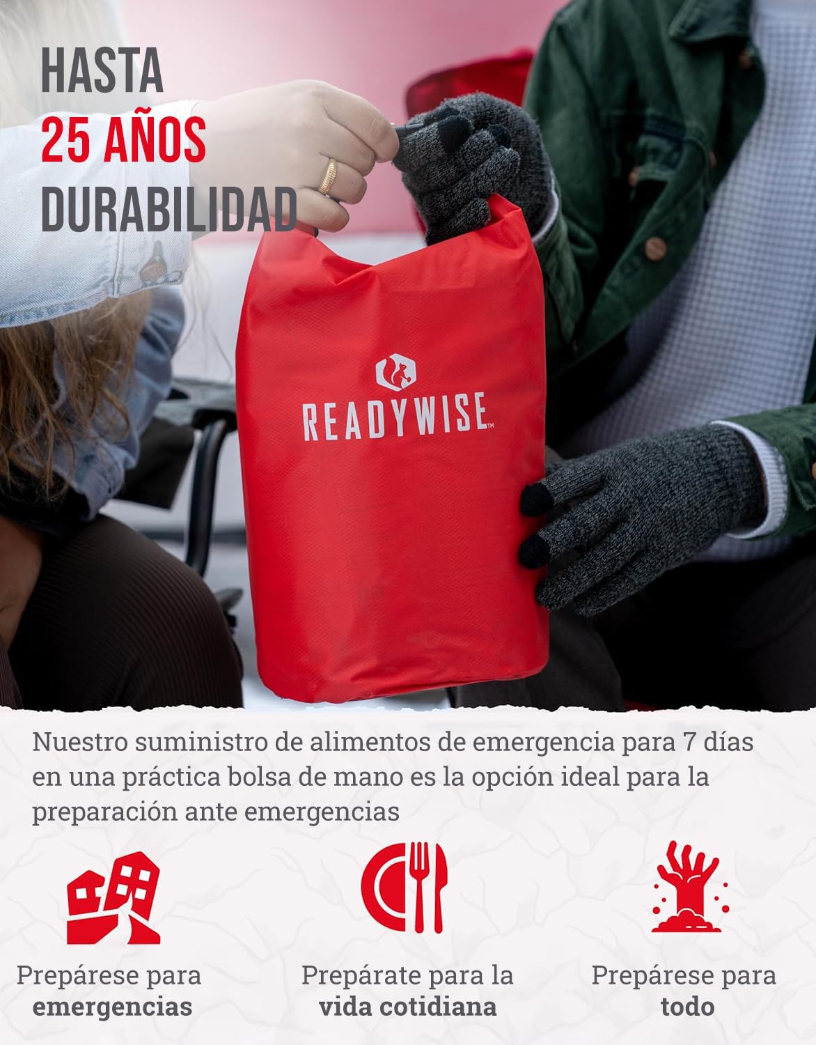ReadyWise, 60 raciones, desayuno, comida y cena, bolsa seca Grab & Go, liofilizado, hasta 25 años de vida útil, alimentos de emergencia