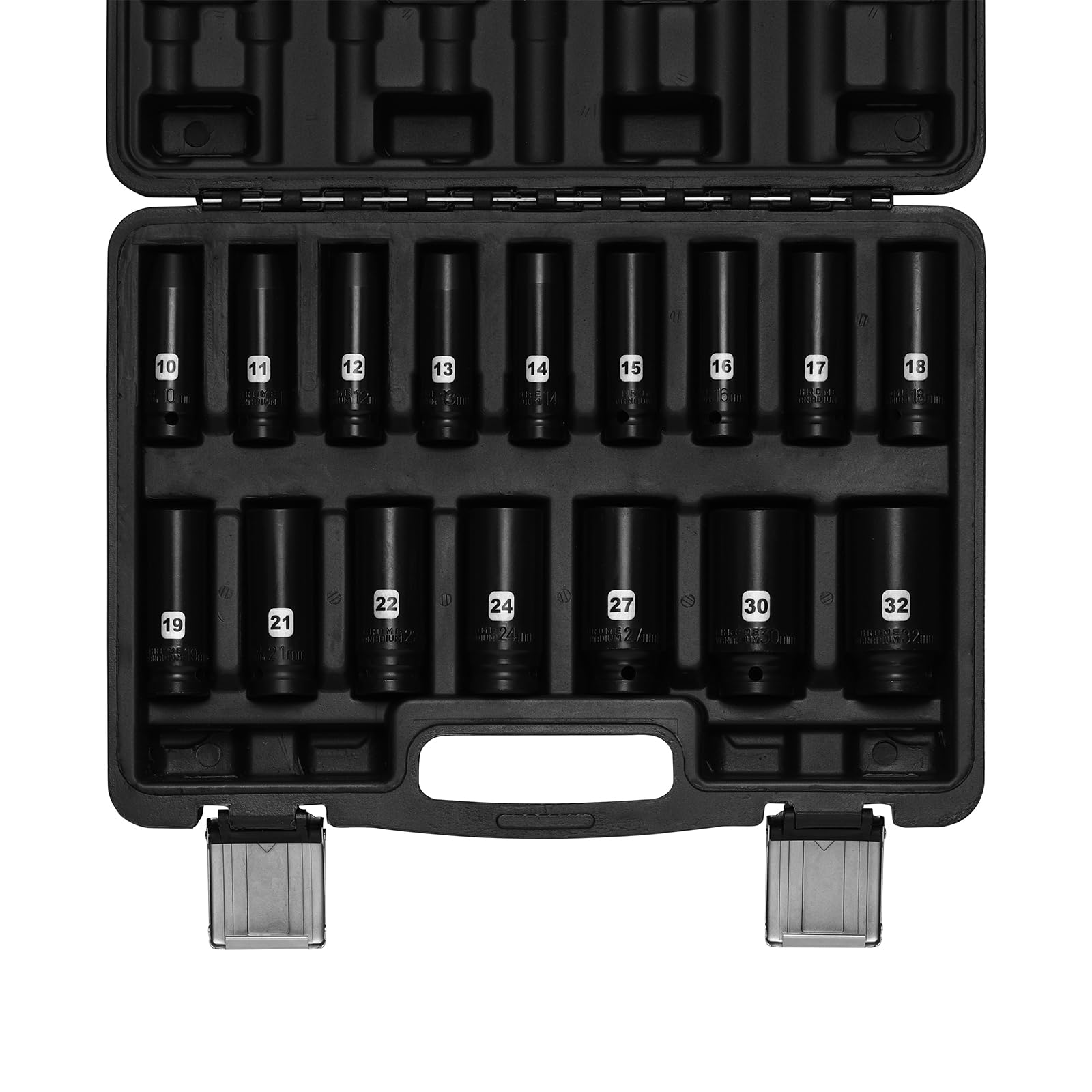 MIXPOWER 16 Pieces 1/2-Inch Drive Impact Socket Set, Deep, 10mm to 32mm, Metric, 6 Point, CR-V