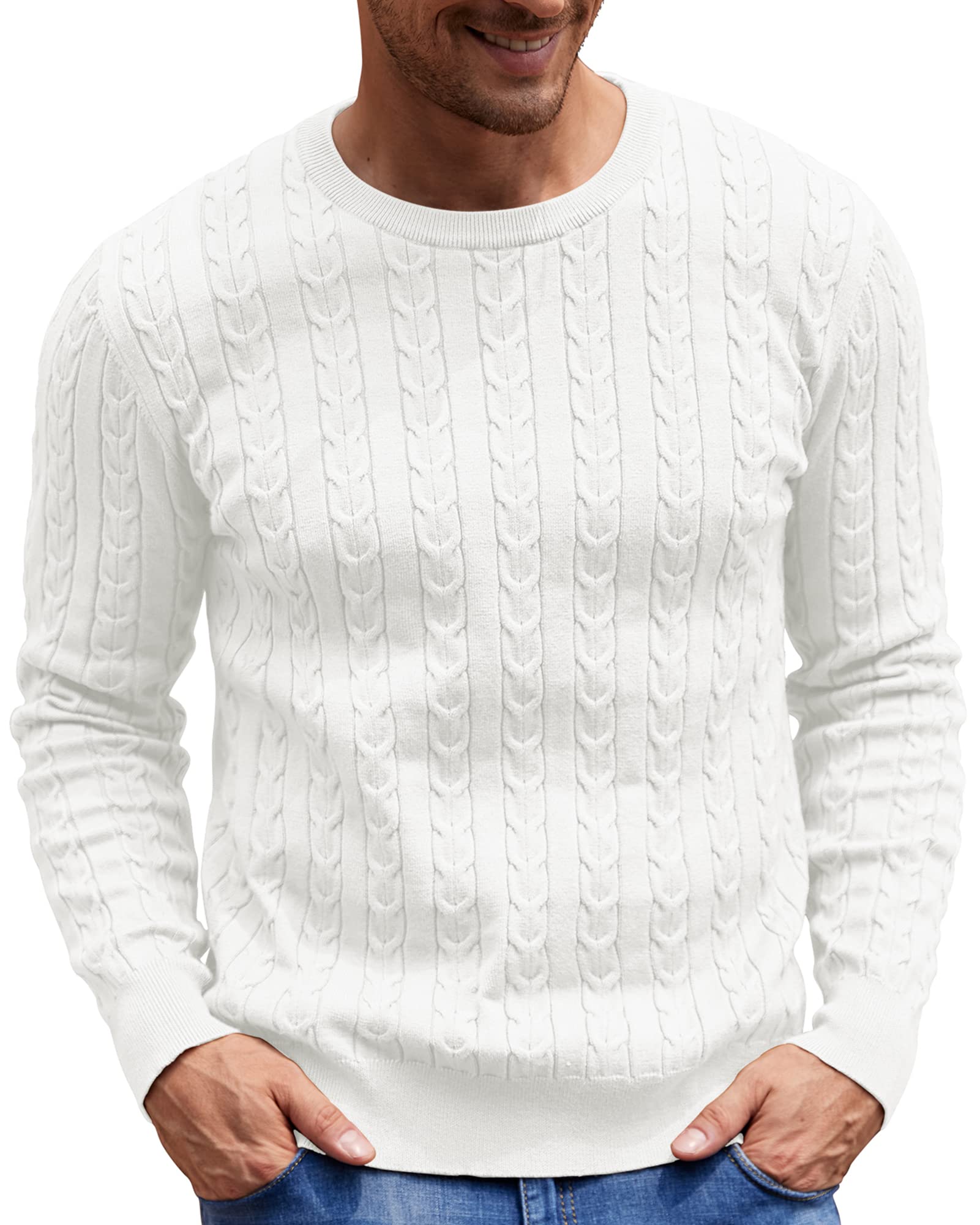 Aimeilgot Men's Casual Crewneck Cable Knit Sweater Long Sleeve Fashion Twist Patterned Pullover Sweater
