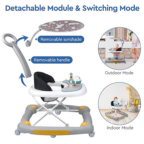 Miniatura 5 de Andador de bebé 4 en 1 con ruedas, altura ajustable, música, luces, modo rockero, combo de caminante de actividad y gorila para niños y niñas de 6 a