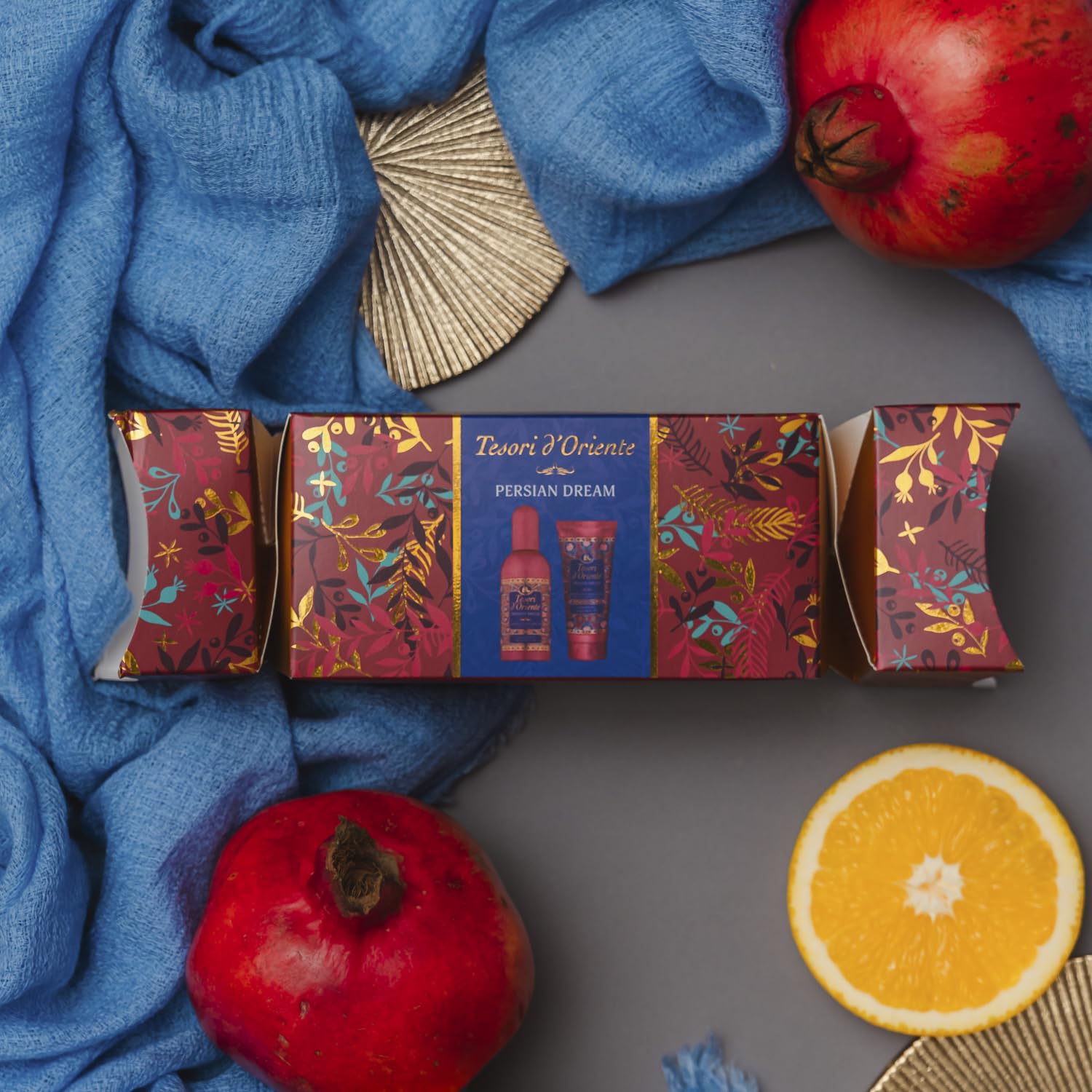 Tesori d'Oriente zestaw upominkowy "Persian Dream", zestaw 100 ml wody toaletowej i 75 ml kremowy prysznic, pielęgnacja ciała z granatem i herbatą Rooibos, rytuał wellness dla ciała i zmysłów