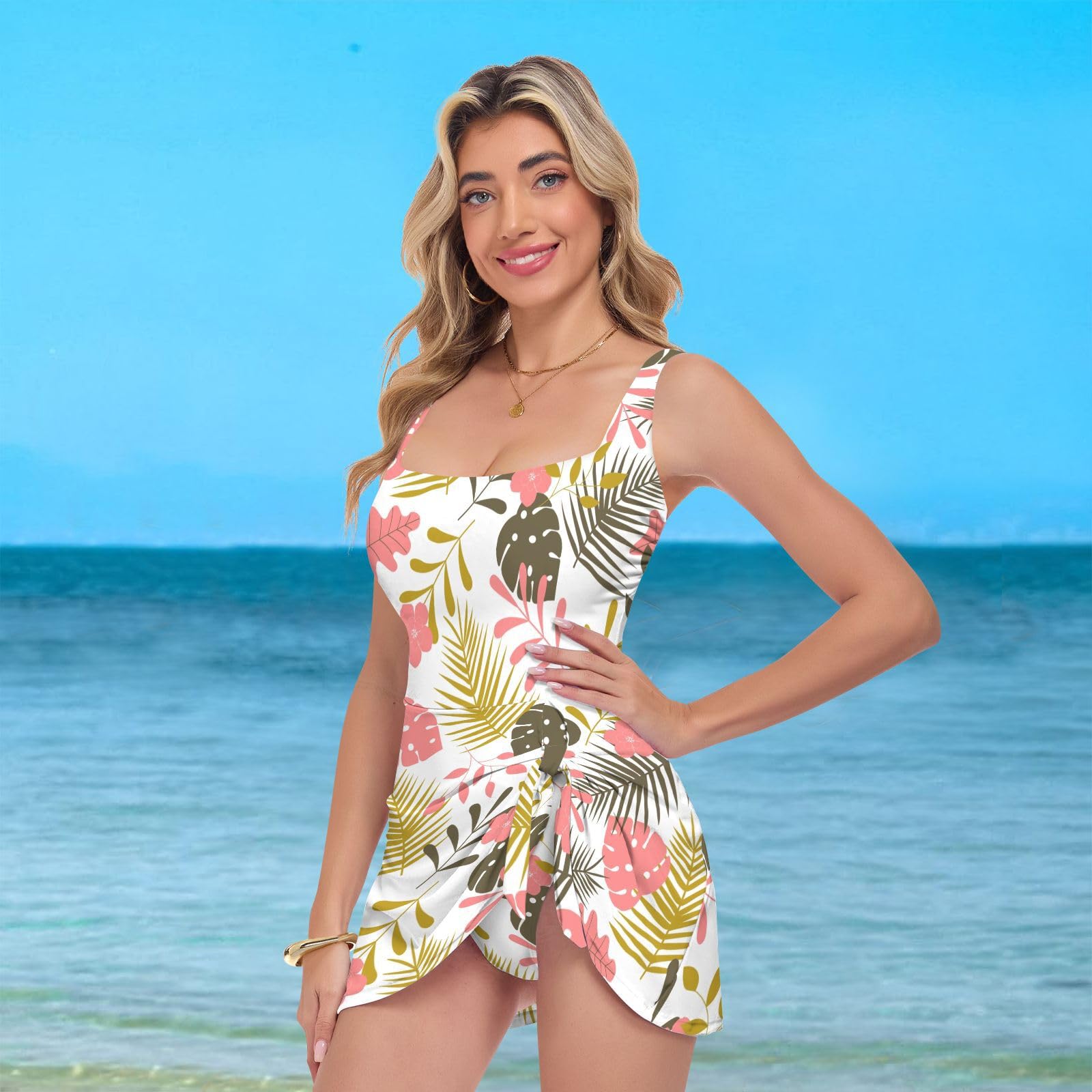 Costume da bagno intero da donna Costume da bagno da donna Costumi da bagno da donna Controllo della pancia Costumi da bagno Collo quadrato Piante tropicali Albero