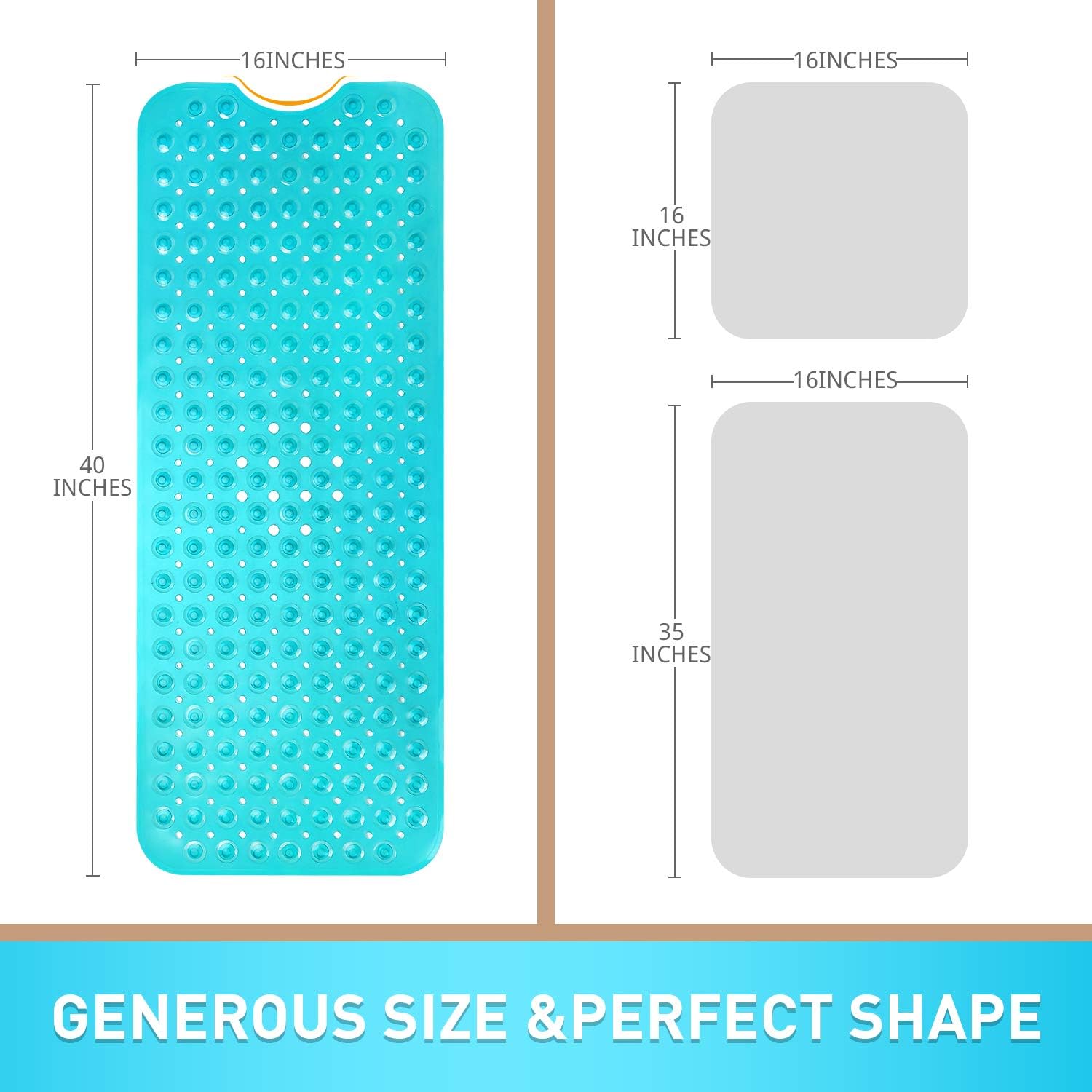 Sheepping Baby Bath Mat Non Slip Extra Long Bathtub Mat for Kids 40 X 16 Inch - Eco Friendly Bath Tub Mat with 200 Big Suction Cups,Machine Washable Shower Mat (Green)