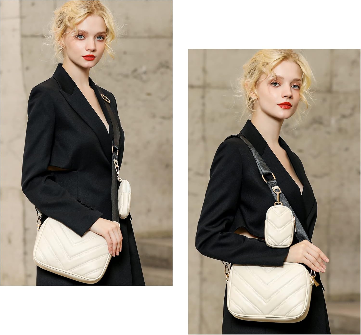 Herald Chevron Quilted Small Crossbody Bag with Coin Purse Pouch, Women Square Camera Side Shoulder 2 Size Handbags | Chevron, Quilted, Small, Coin Purse Pouch, Camera, 2 Size - Image 2