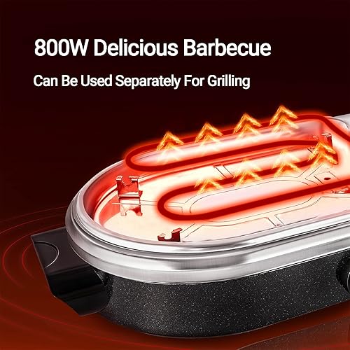 Miniatura 4 de Parrilla eléctrica con olla caliente, parrilla eléctrica 2 en 1, parrilla de barbacoa coreana sin humo para interiores, olla eléctrica antiadherente