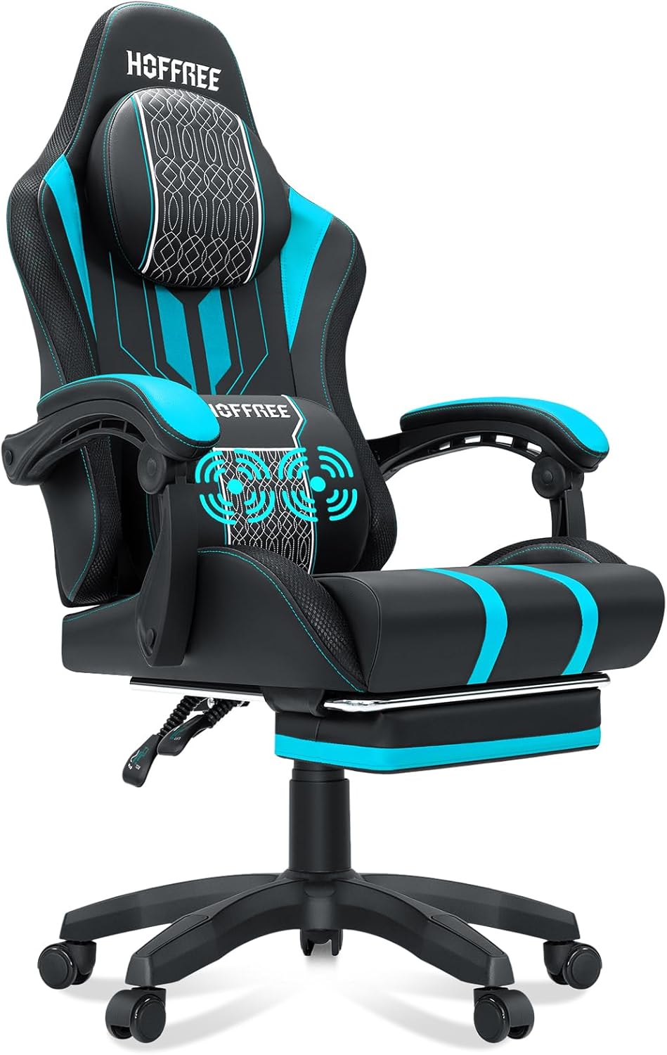 HOFFREE Gaming Chair Massage Big and Tall Gaming Chairs with Footrest 400lb,for Adults Heavy People, Blue and Black