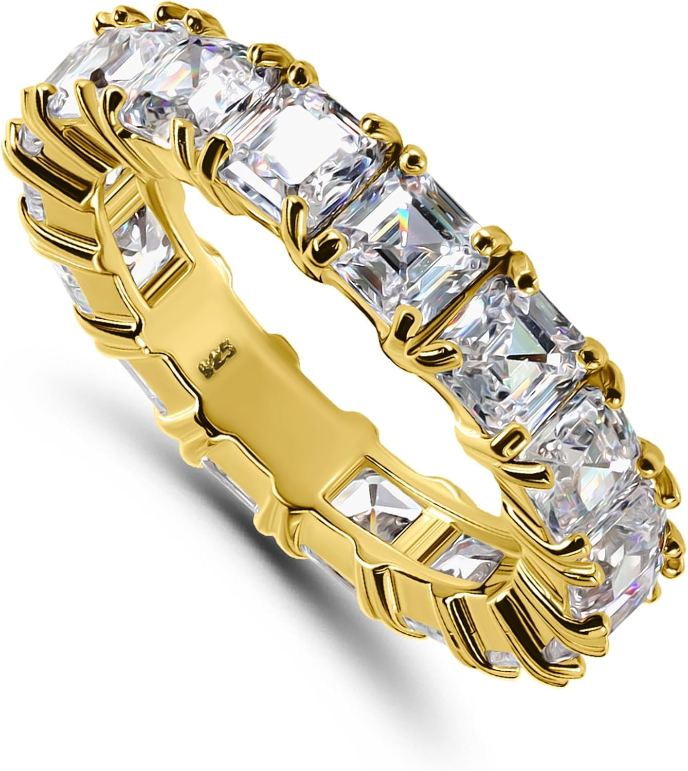 Hoops & Loops Sterling Silver Cubic Zirconia 4mm Octagon Asscher-Cut Anniversary Eternity Band Ring