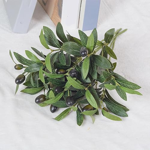 Miniatura 5 de Paquete de 6 ramas de olivo, plantas artificiales, tallos verdes, hojas de olivo, frutas falsas, plantas de seda para decoración de coronas en casa