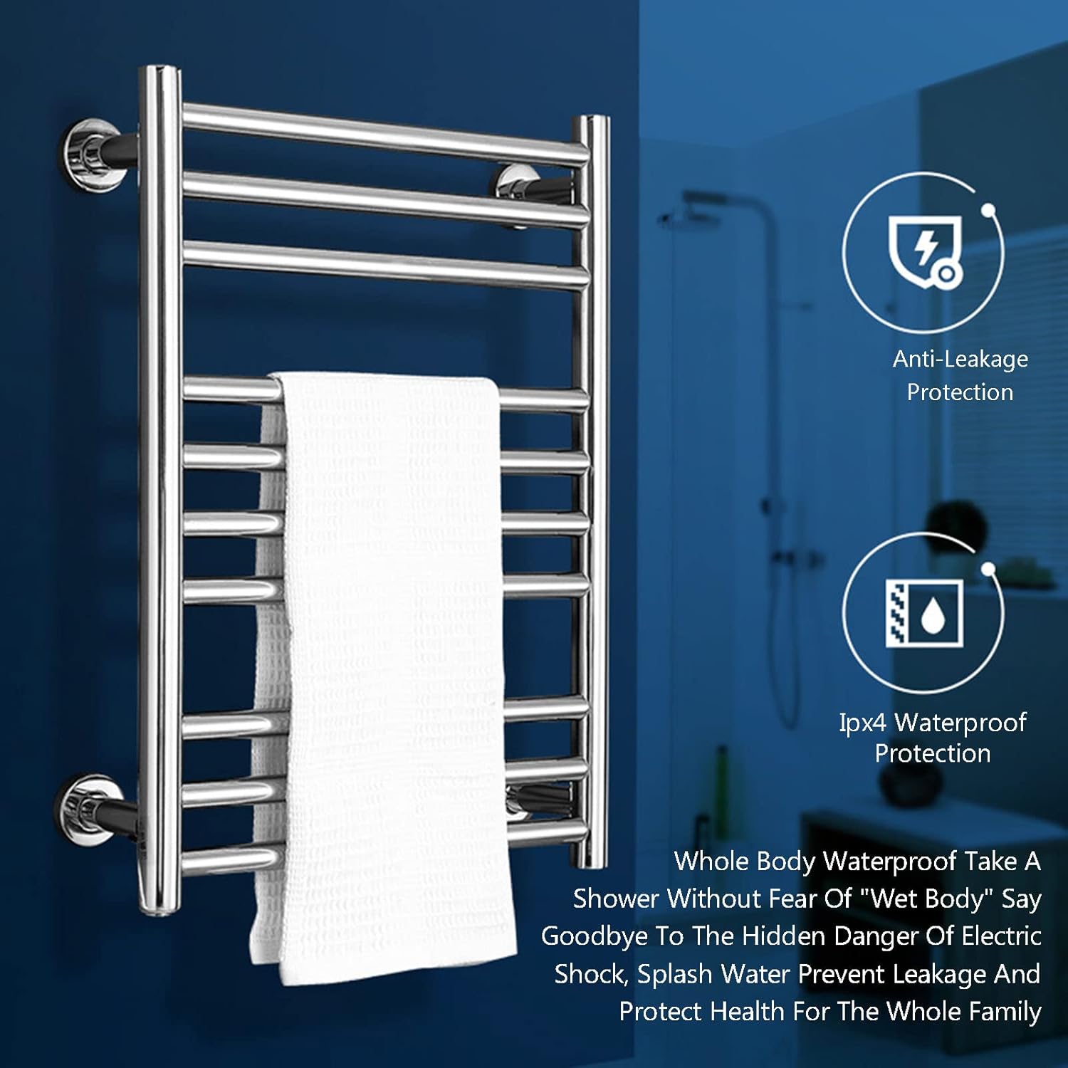 Heated Towel Rack, Wall Mounted Electric Stainless Steel Heated 80w Warmer for Bath Towel Heater Racks 600mm*450mm*100mm,White
