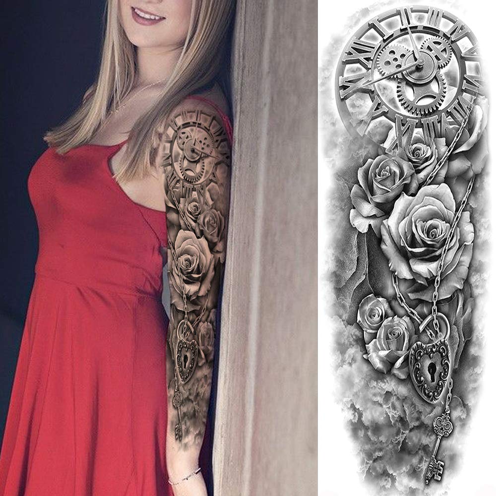 Buy 11 Sheets Nezar Sexy Big Rose Flower Full Arm Temporary Tattoos For Women Compass Clock Fake Tattoo Sticker Long Large Temporary Tattoo Sleeves Tribal Waterproof Twisted Chain Temp Tatoo Paper Skull Buy 11 Sheets Nezar Sexy Big Rose Flower Full Arm Temporary Tattoos For Women Compass Clock Fake Tattoo Sticker Long Large Temporary Tattoo Sleeves Tribal Waterproof Twisted Chain Temp Tatoo Paper Skull