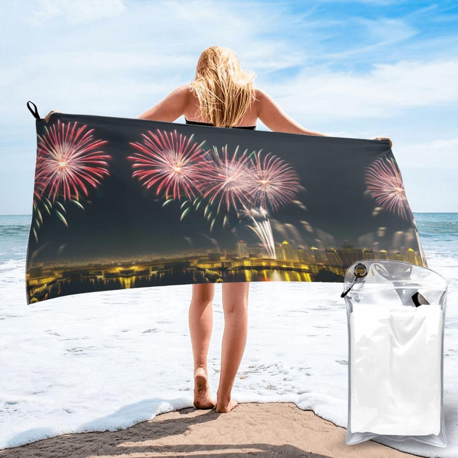 fireworks pattern High-Absorbent Microfiber Towel with Fast-Drying â€“ Perfect for Gym, Beach, Travel, and Home Use.