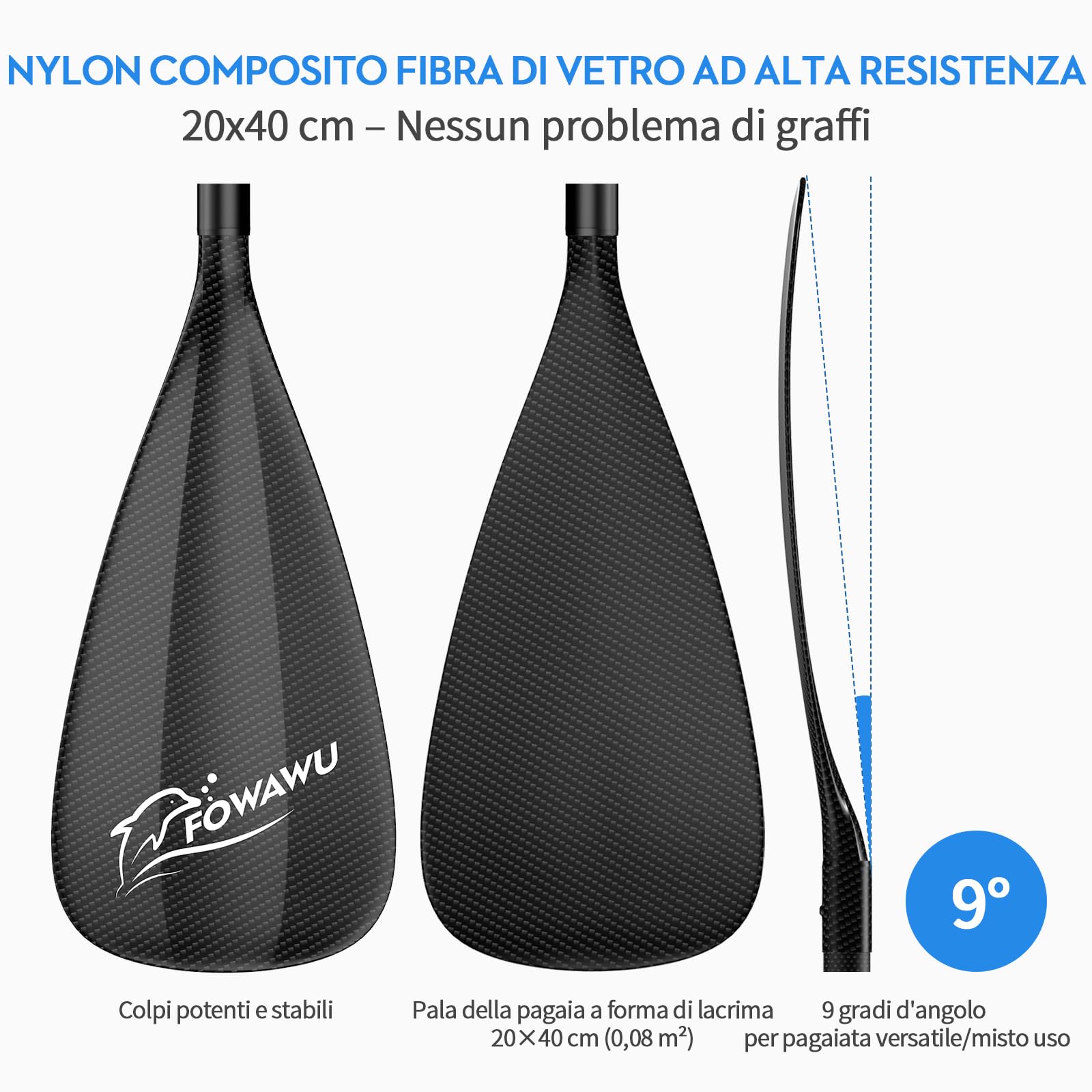 FOWAWU Pagaia SUP Alluminio, Leggero 1.77 lbs (804g) Pagaia da 3 pezzi per SUP Stand Up Paddle Board, Remo per Sup Regolabile Telescopica 160 cm – 210 cm