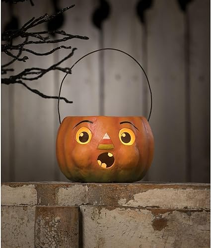 Bethany Lowe Designs - Sorprendido caramelo maíz calabaza cubo papel Mache Petite - TJ2322