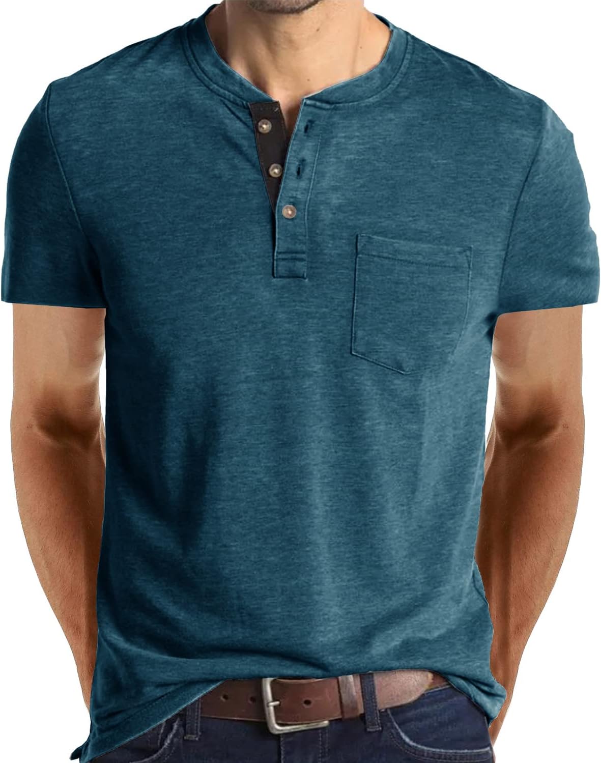 Angbater Men's Henley Shirts Casual Short Sleeve Button Cotton Tee Fashion Classic Tee T-Shirt with Pocket