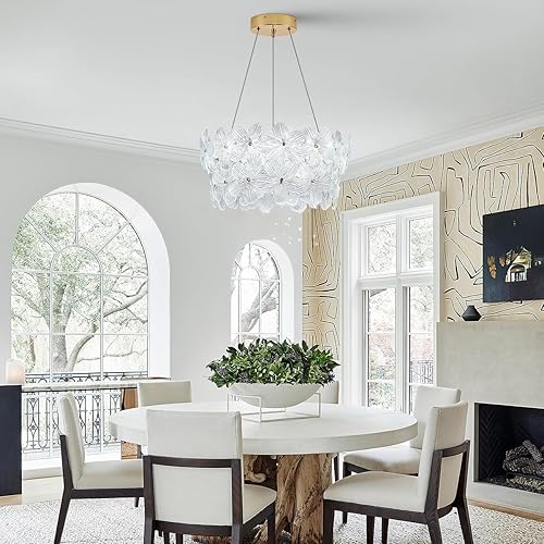 Miniatura 7 de Moderno candelabro LED de cristal de 20 pulgadas, color dorado cepillado, contemporáneo, para comedor, regulable, montaje empotrado, techo alto, con