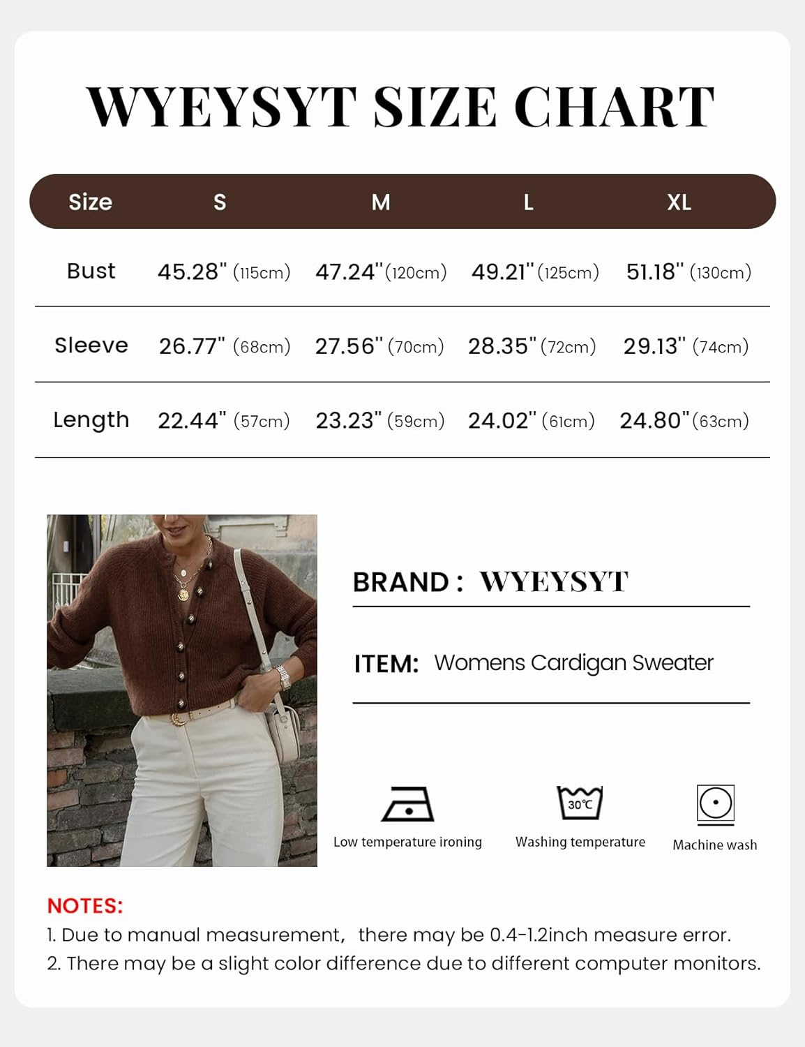 Wyeysyt Womens Crewneck Cardigan Sweater Chunky Knit Sweater Button Down Loose Casual Cardigan - Image 8