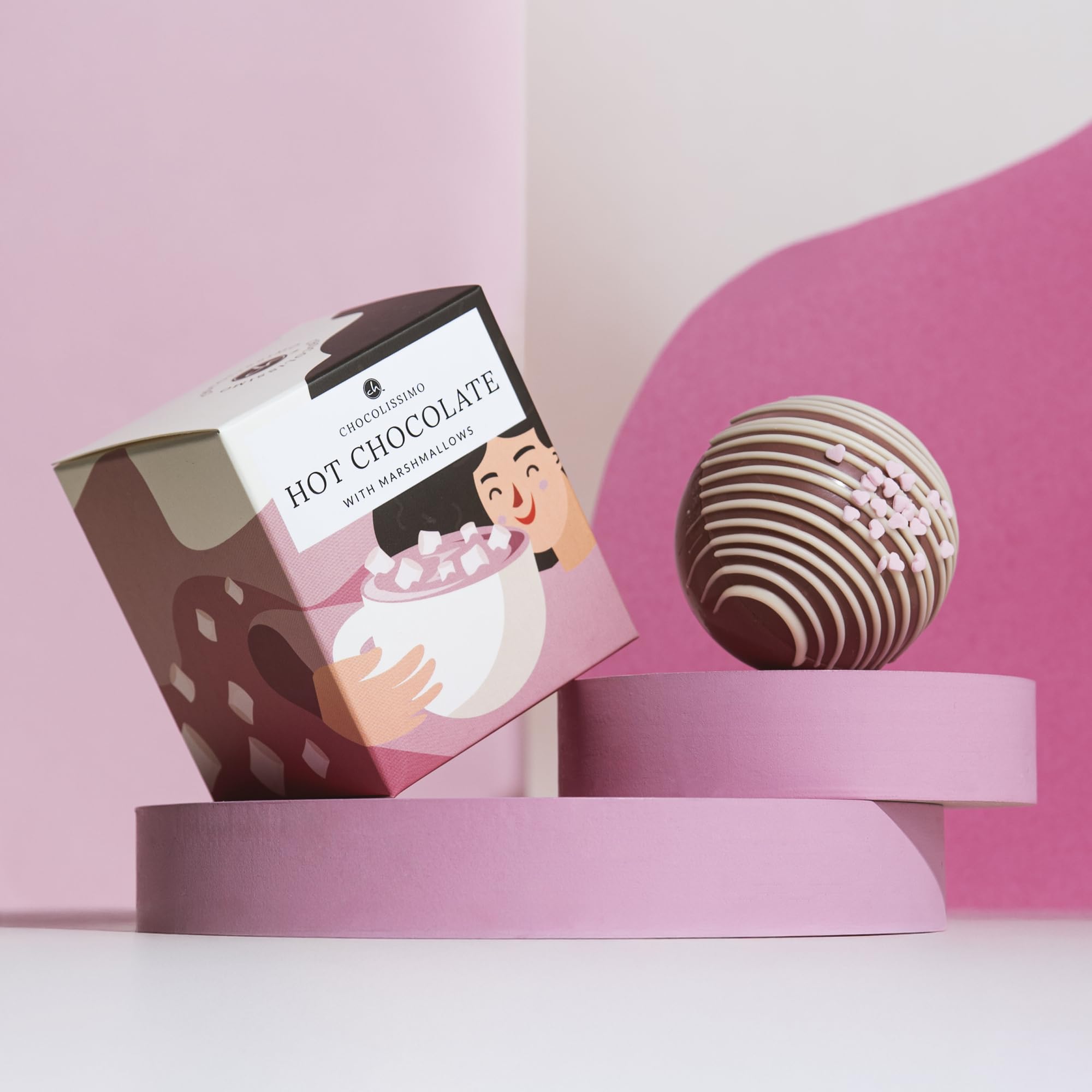 CHOCOLISSIMO Czekoladowa kula Ruby z marshmallows – czekolada do picia w kształcie kuli z różowej czekolady – pomysł na prezent dla mężczyzny, żony, dziecka, dziewczynki, na urodziny, Boże Narodzenie