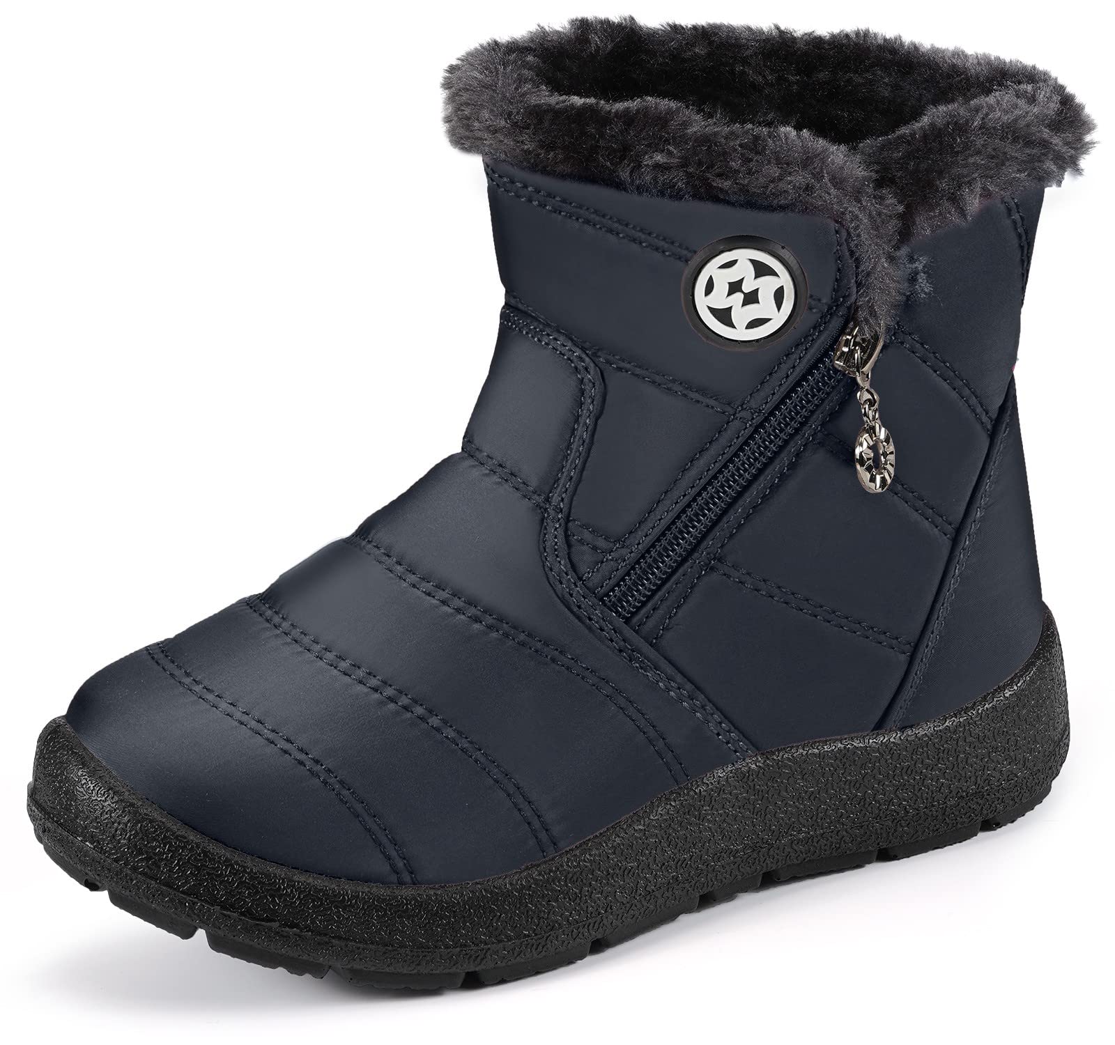 KVbabbyWinter Snow Boots Slip-on Water Resistant Booties Boy's Girl's Anti-Slip Lightweight Ankle Boots Full Fur