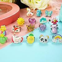 Vista 3 de PinkSheep Little Girl Jewel Rings Pink,Adjustable Princess Ring Set in Gift Box,Kids Dress Up Rings for Ages 3-12 with Butterfly, Fox, Rainbow