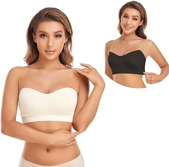 Lusait Strapless Bra for Women Non-Slip Silicone Padded Bandeau Bra Wireless Tube Top Bralette
