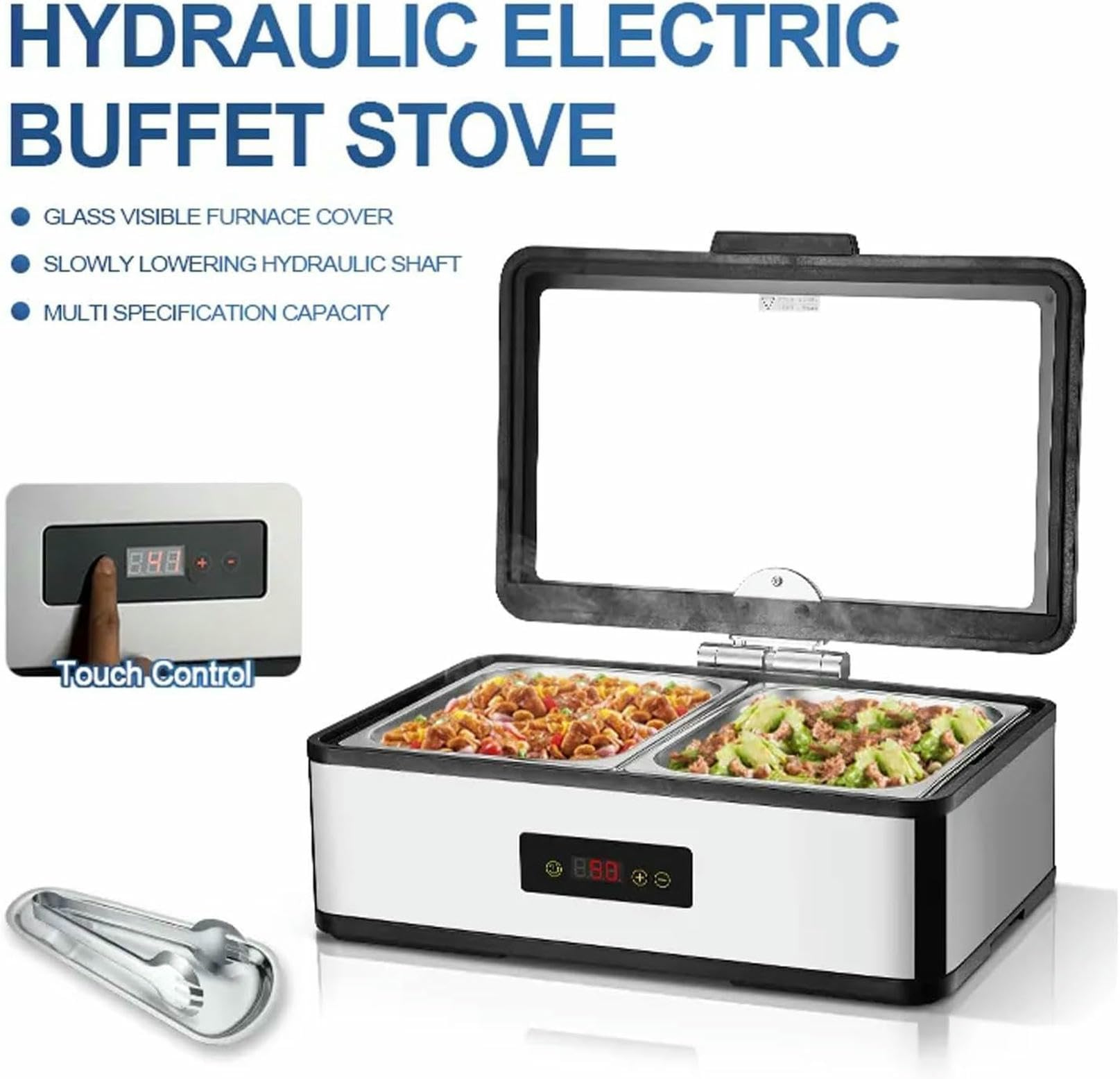 Bandeja Isotérmica Comercial para Alimentos, Placa Calentadora Eléctrica De Acero Inoxidable De 9 litros con Vidrio Templado Y Ventana De Visualización, Calentador Hidráulico .Single Grid