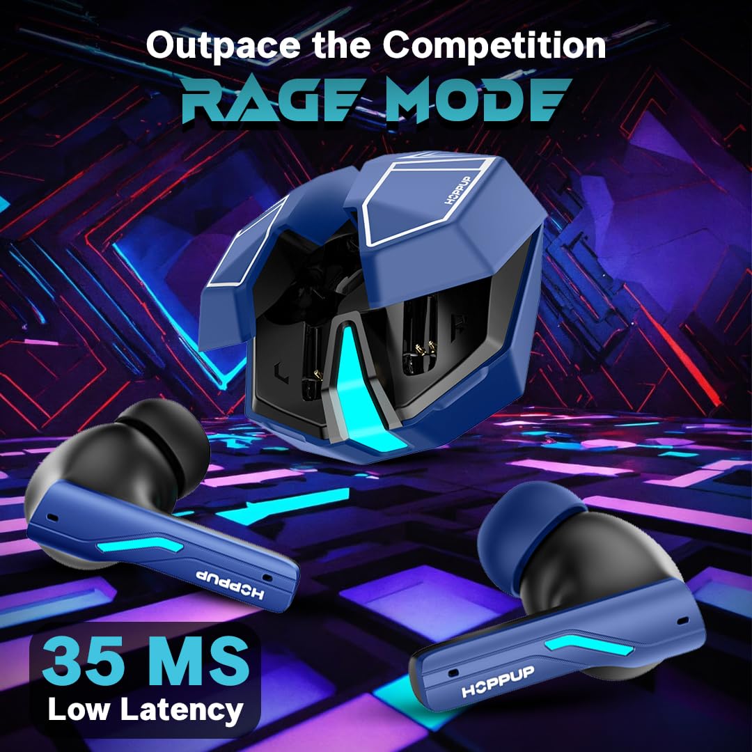 HOPPUP Xo6 Gaming Earbuds with 35MS Low Latency, RGB LED, 13MM Drivers & 50H Playtime Bluetooth (Cobalt Blue, True Wireless) 2