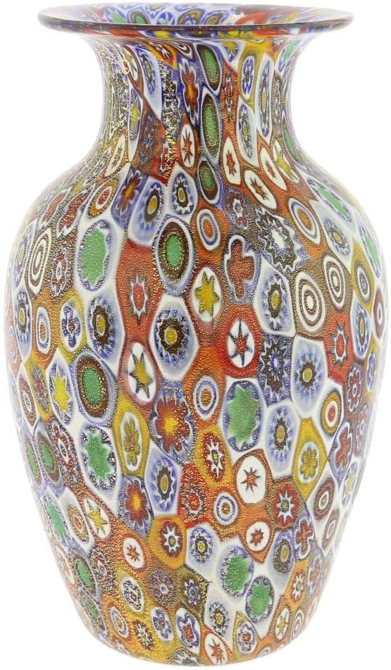 Glass Of Venice Murano Glass Golden Quilt Millefiori Urn Vase