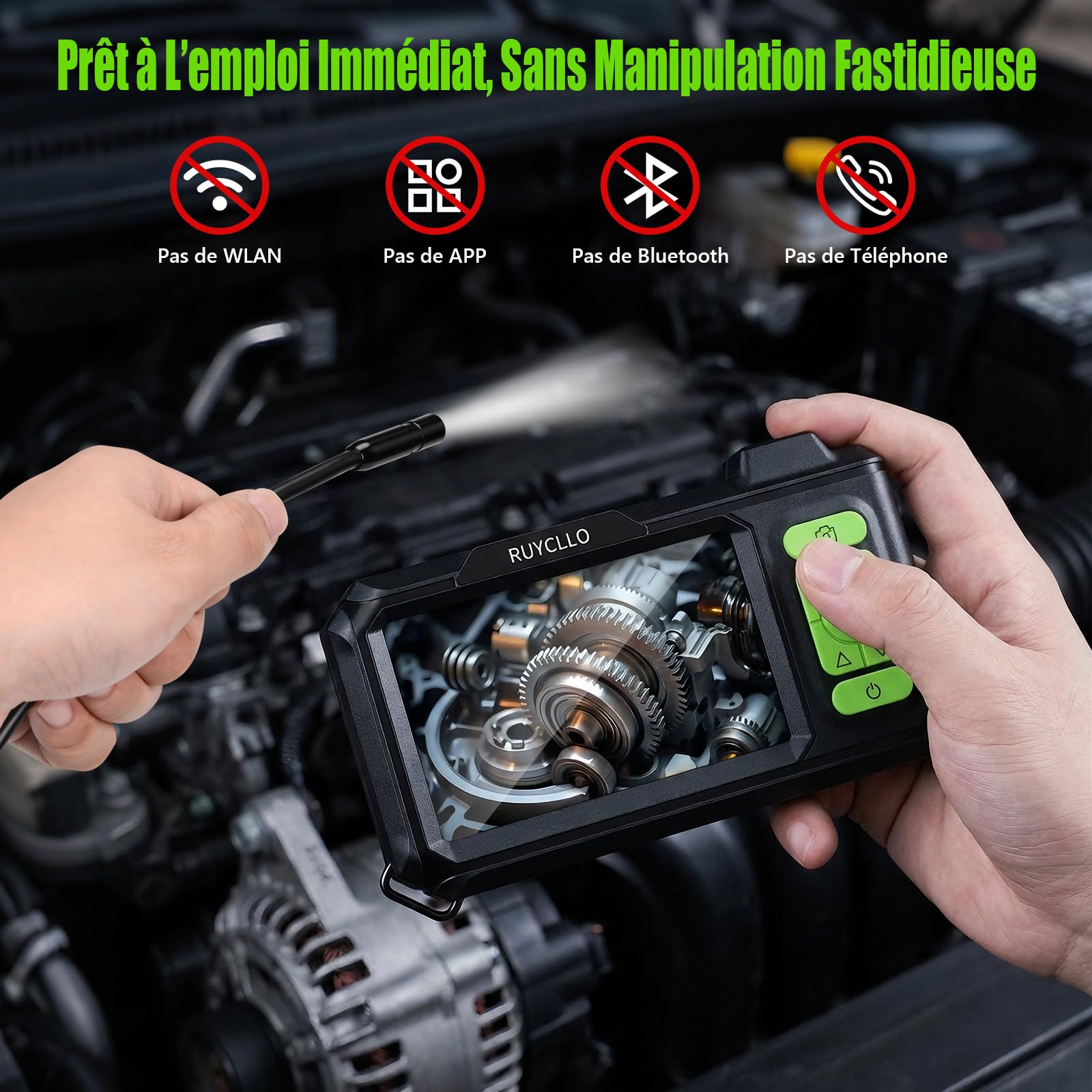 Camera Endoscopique 4.3'' Écran IPS 1080P HD – Caméra d'Inspection Étanche IP67 avec 8 LED et Sonde 8mm, Câble Semi-Rigide 5M avec 32GB Carte TF pour Canalisation, Voiture, Tuyau, Atelier
